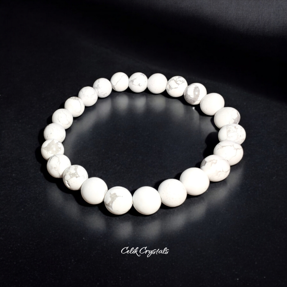 Howlite Bracelet Natural Stones 8mm Stretches Unisex Healing Bracelet